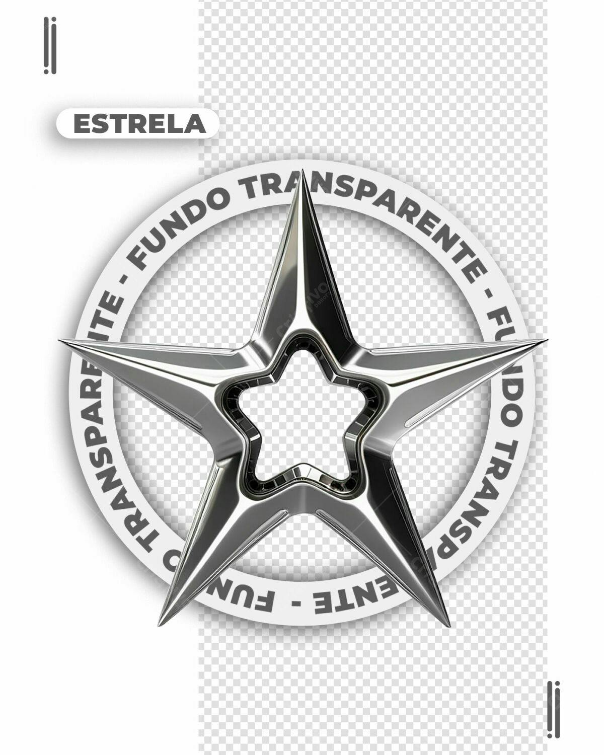 Estrela Metálica com Fundo Transparente PSD Editável