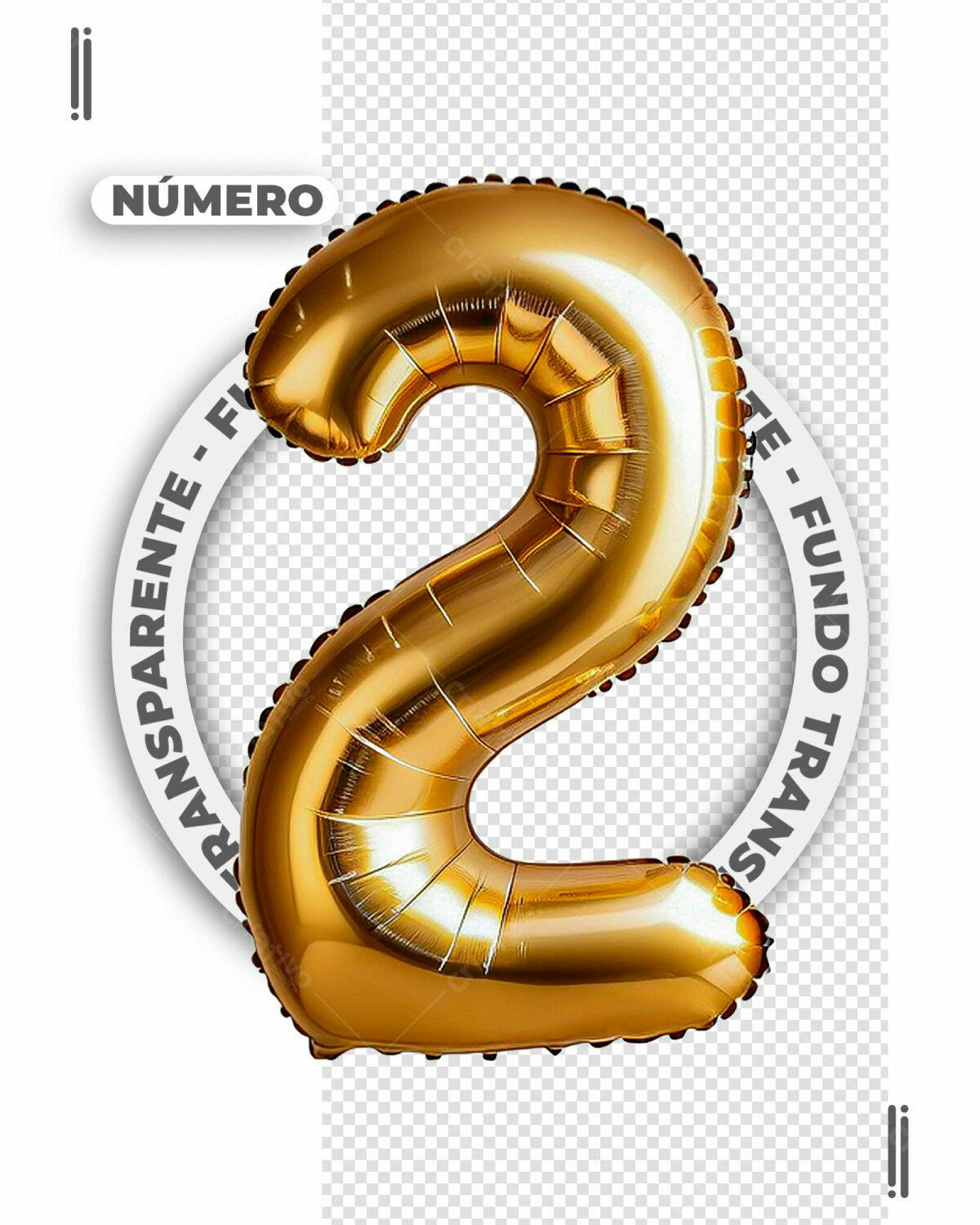 Balão Número 2 Dourado PSD Editável