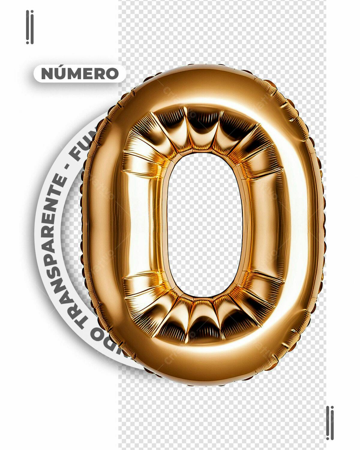 Balão Número Dourado PSD Editável