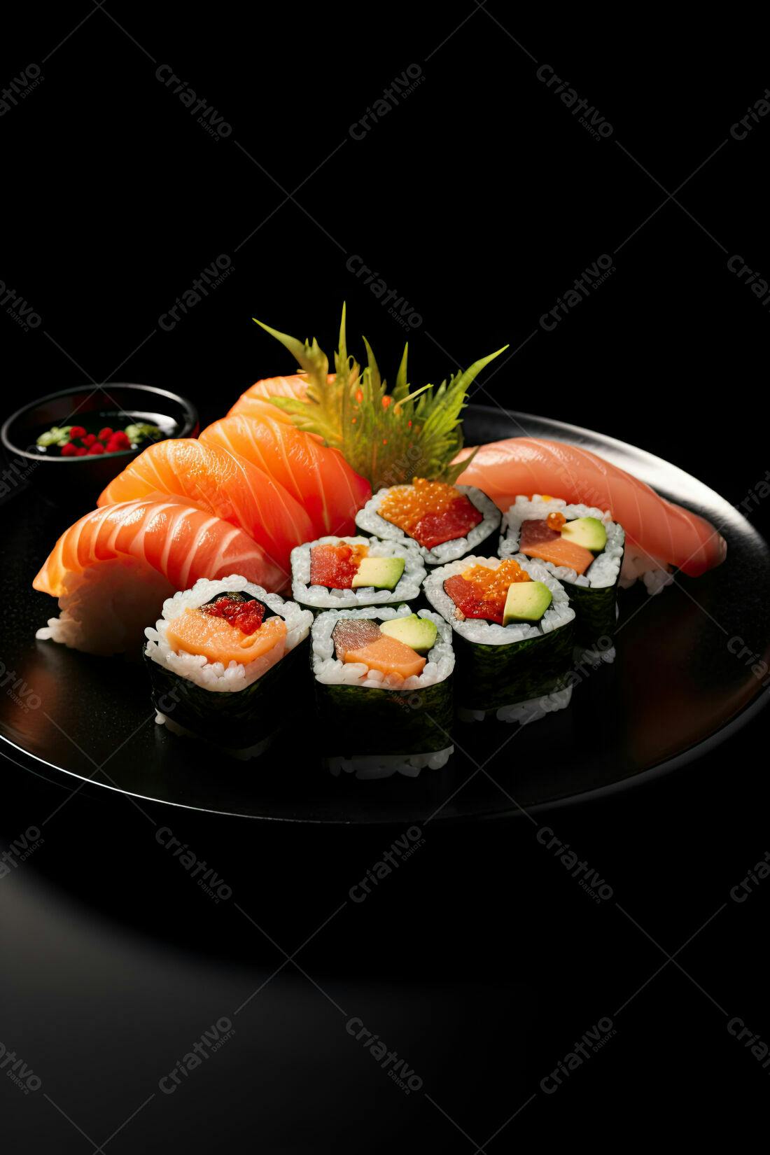 Prato de Sushi com Salmão e Uramaki