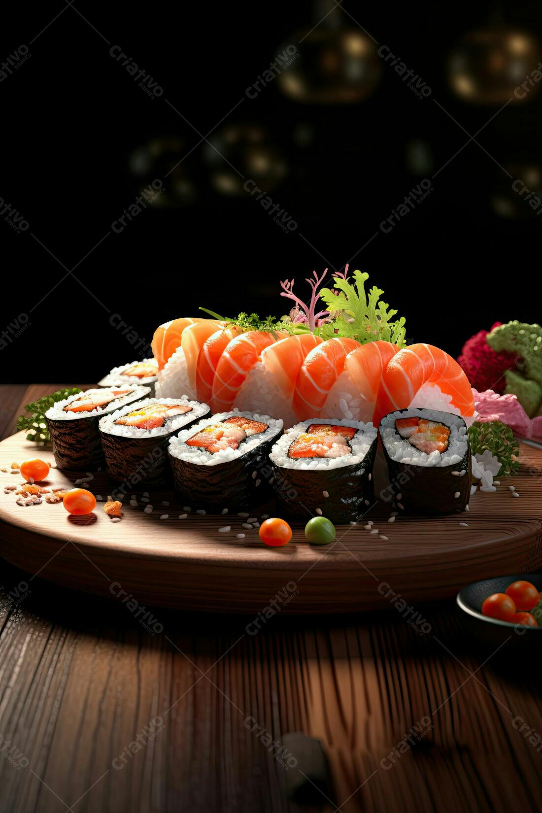 Sushi Salmão e Uramaki Prato Delicioso