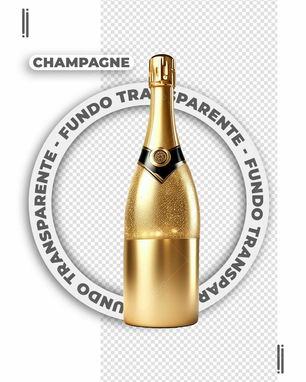 GARRAFA DE CHAMPAGNE DOURADA | FELIZ ANO NOVO | IMAGEM SEM FUNDO | PNG | PSD EDITÁVEL