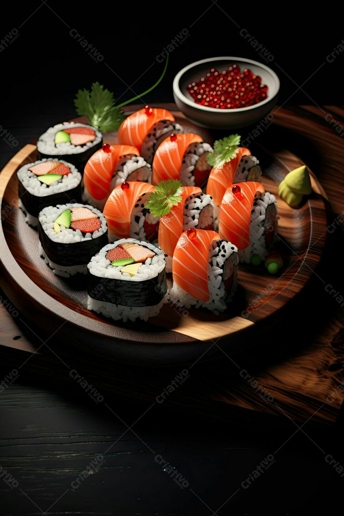 Sushi com Salmão e Avocado Prato