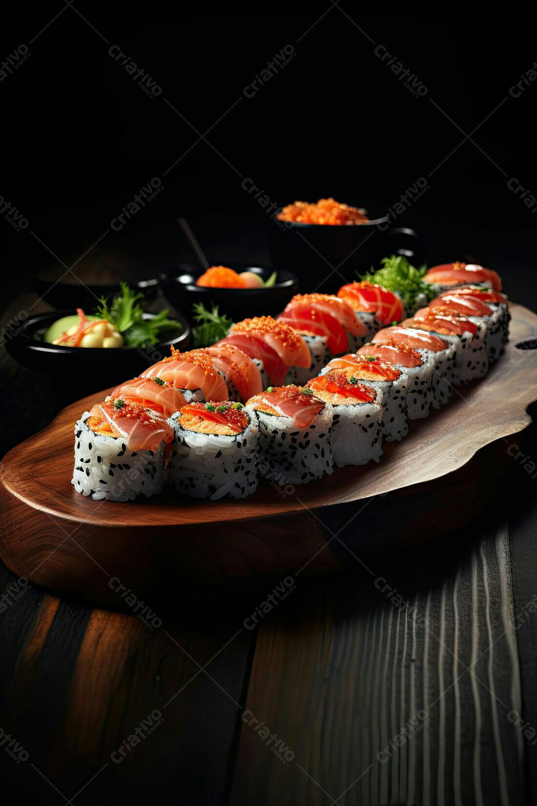 Sushi Premium em tábua de madeira