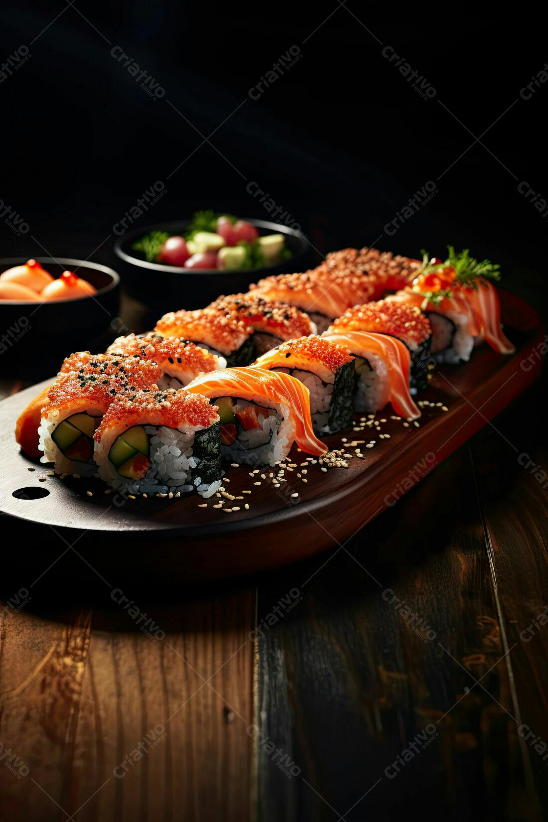 Sushi de Salmão com Ovas e Gergelim