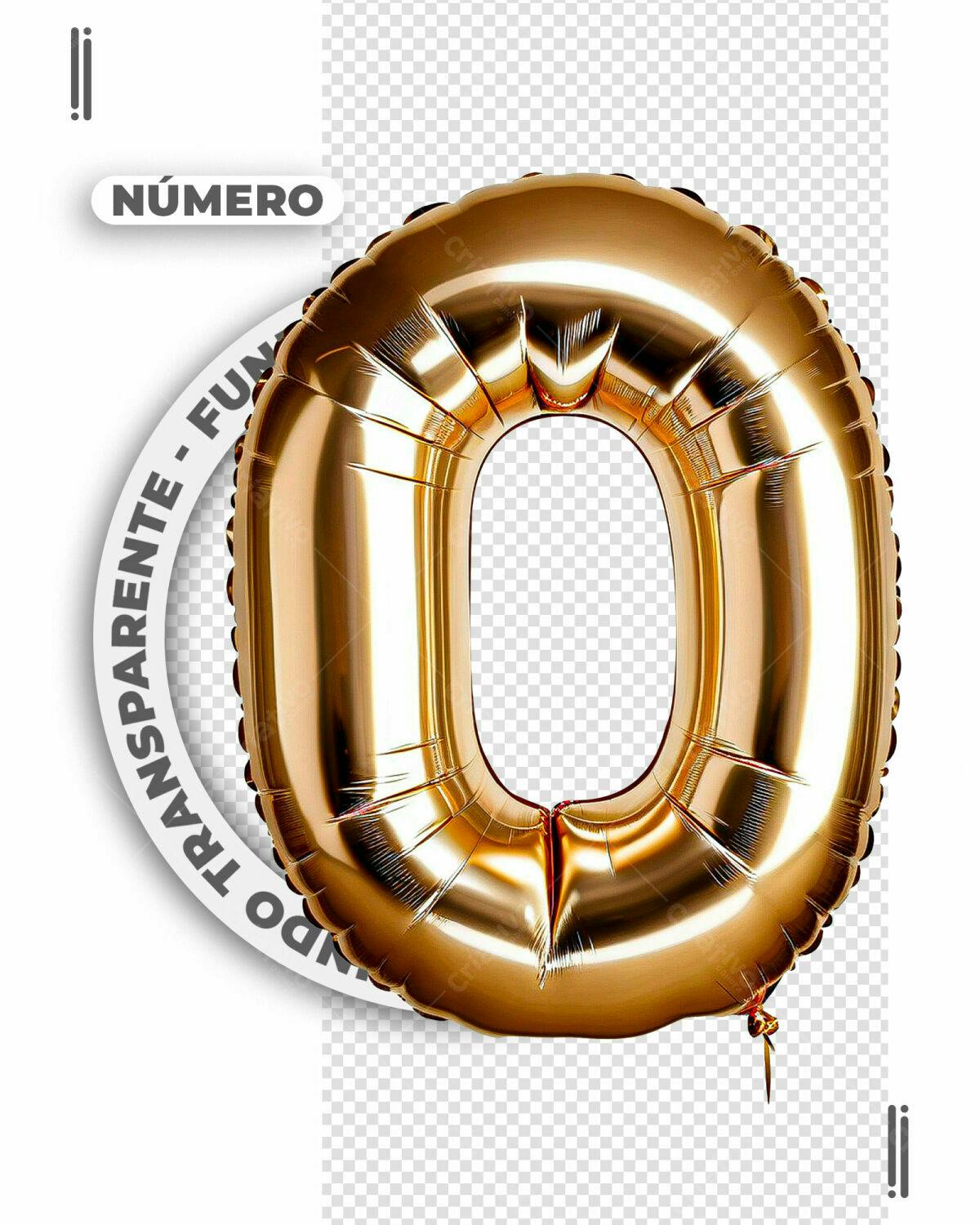 Balão Número 0 Dourado PSD Editável