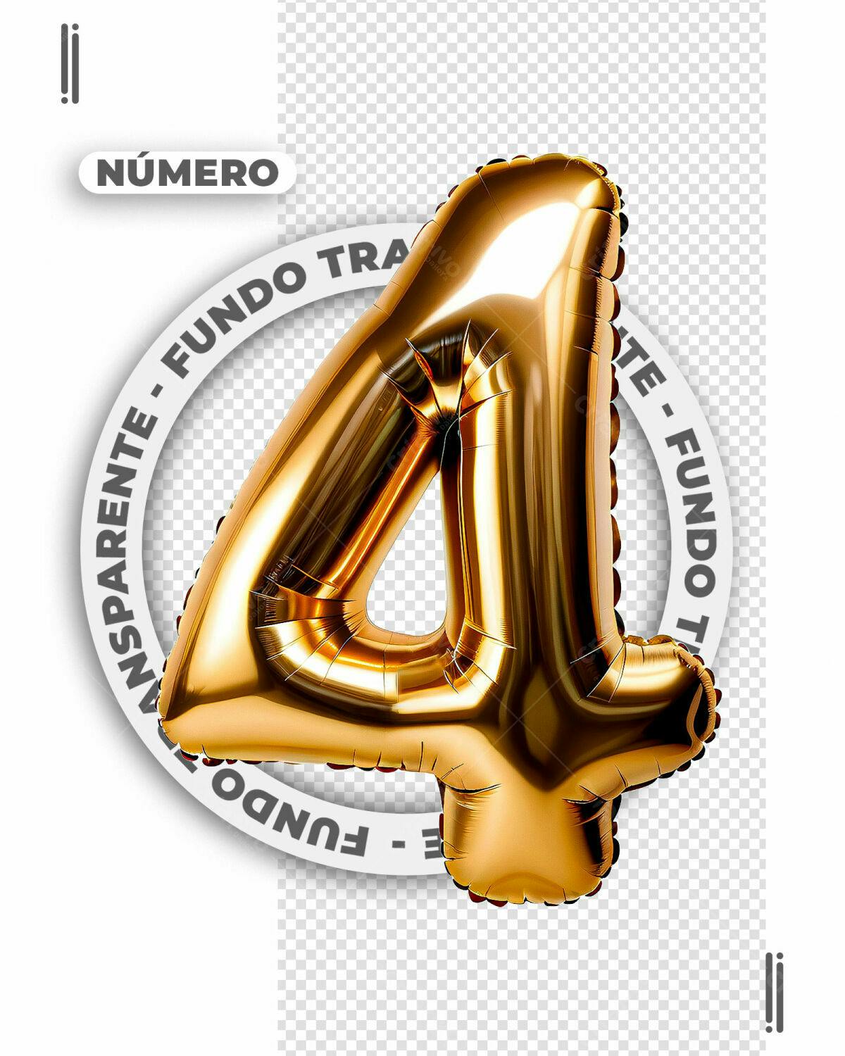 Balão Número 4 Dourado PSD Editável