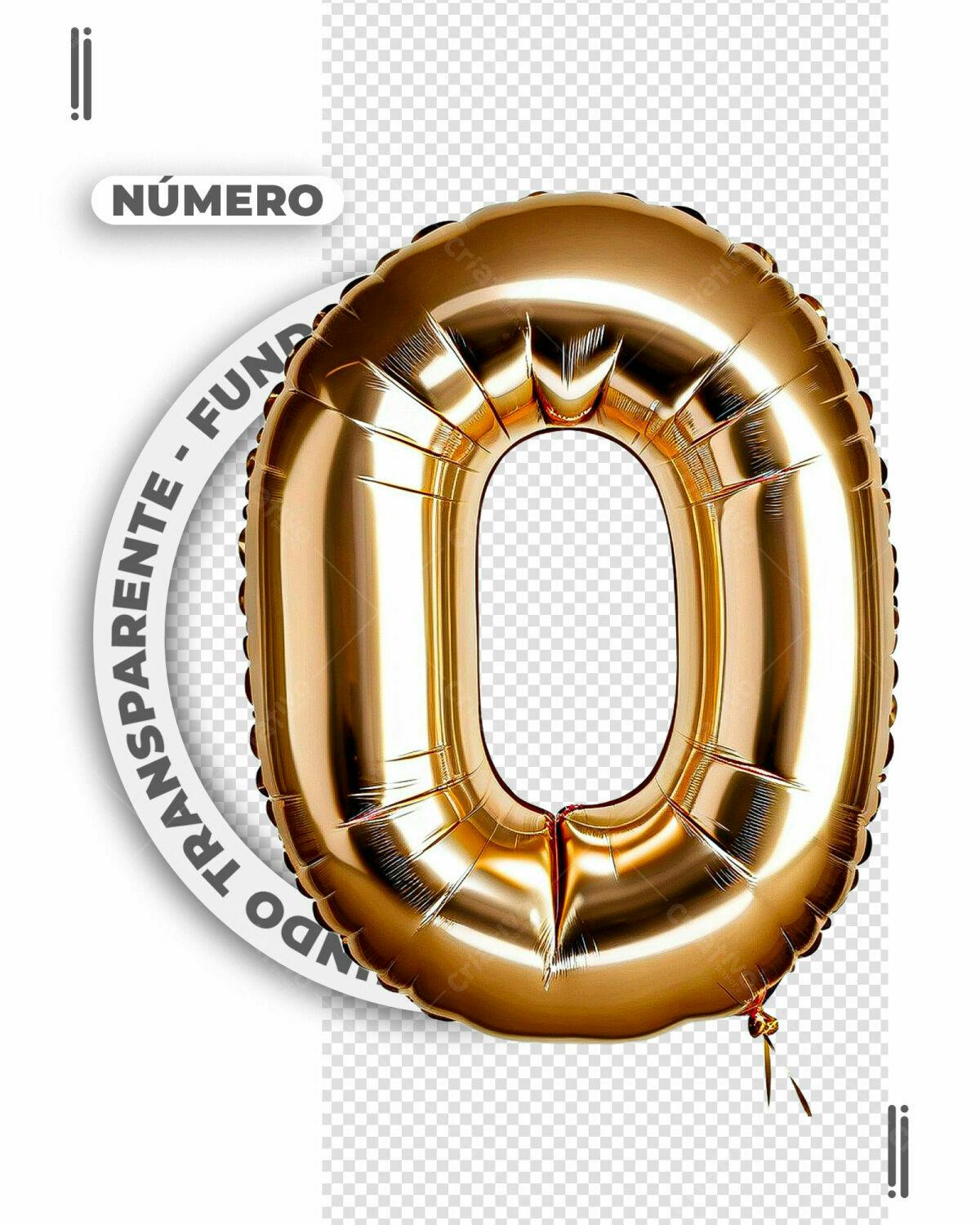 Balão Número Dourado PSD Editável