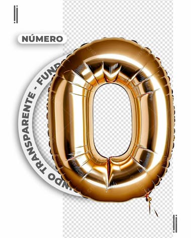 Número zero dourado | feliz ano novo | imagem sem fundo | png | psd editável
