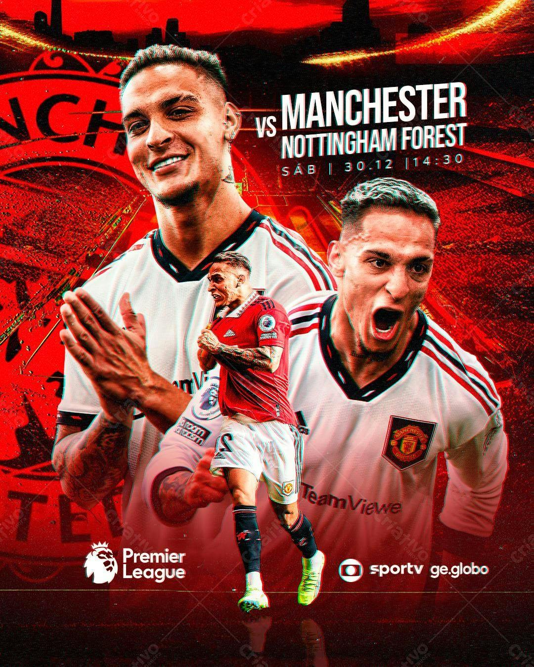 Flyer Manchester United x Nottingham Forest PSD Editável