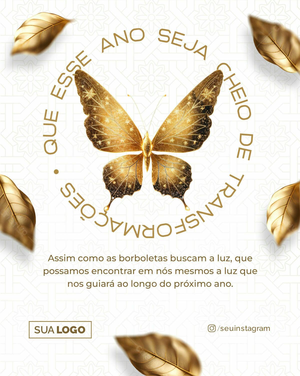 Postagem Ano Novo com Borboleta Dourada PSD Editável