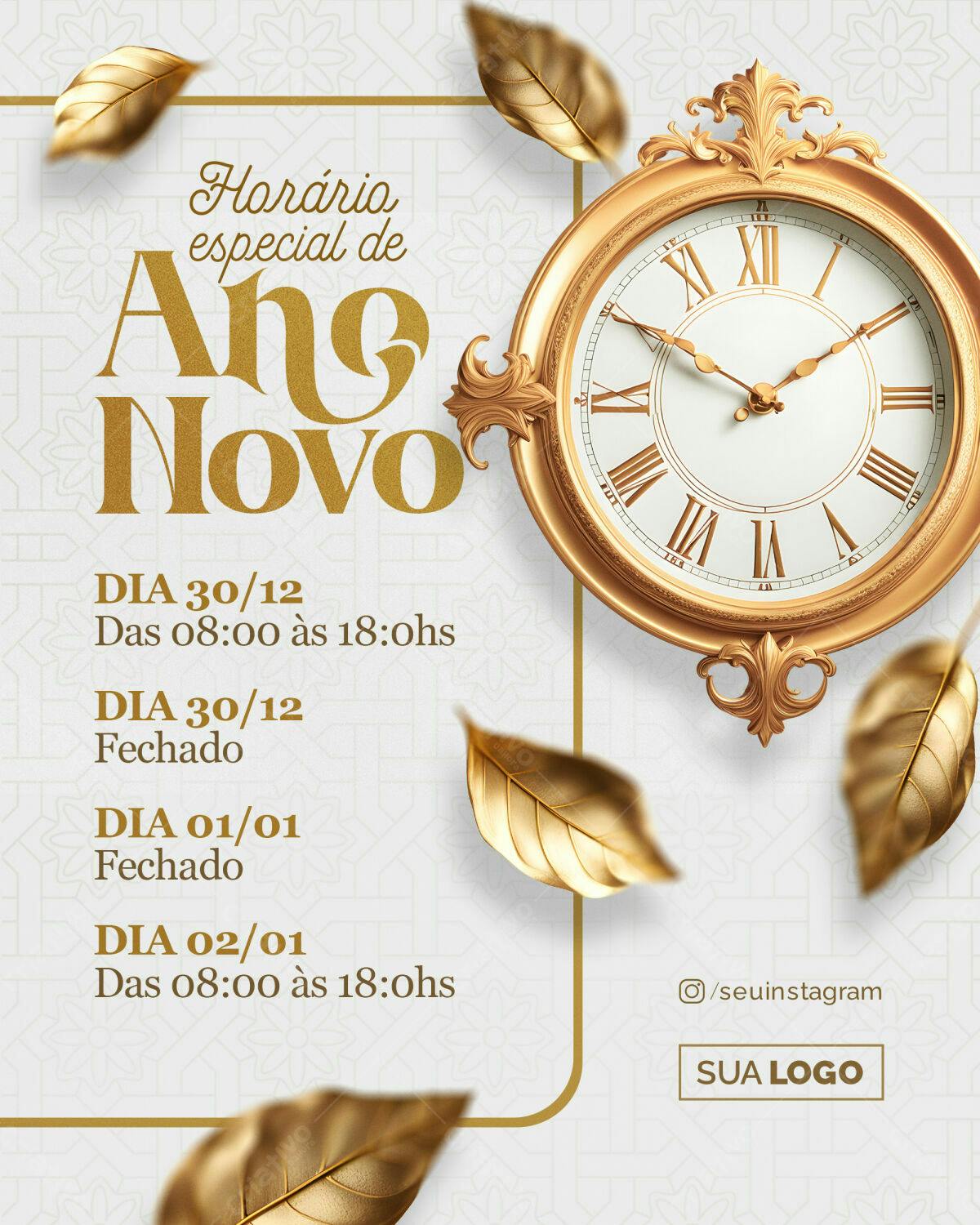 Flyer para Horário Especial de Ano Novo PSD Editável
