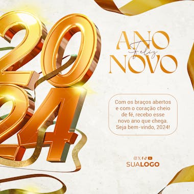 Flyer feliz ano novo 2024 feed