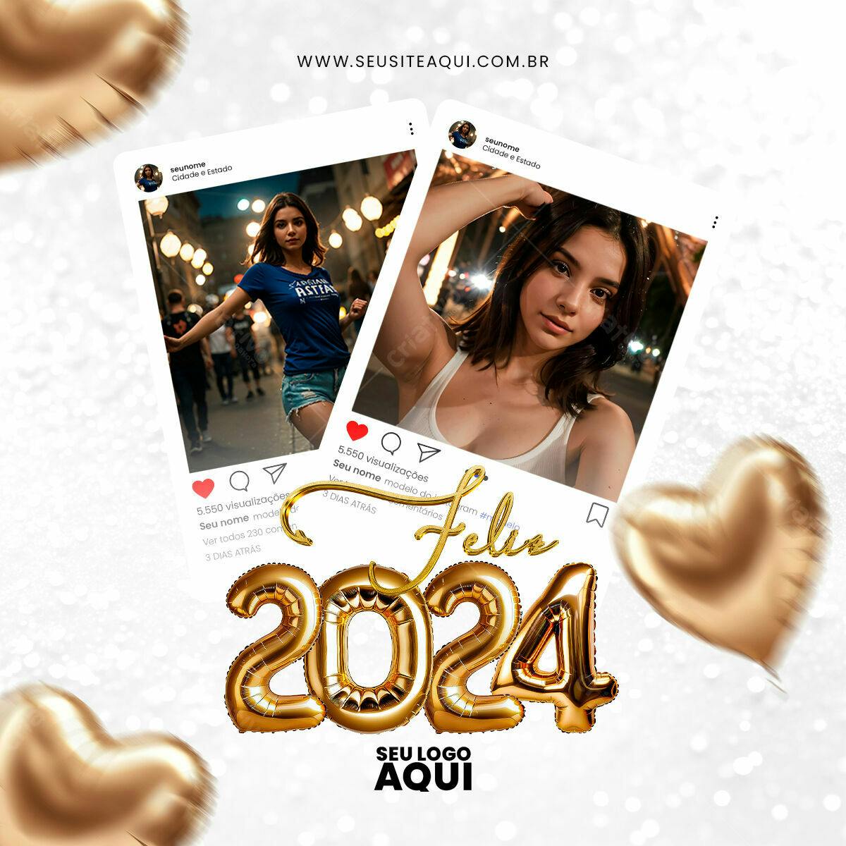 Postagem Instagram Ano Novo 2024 PSD Editável