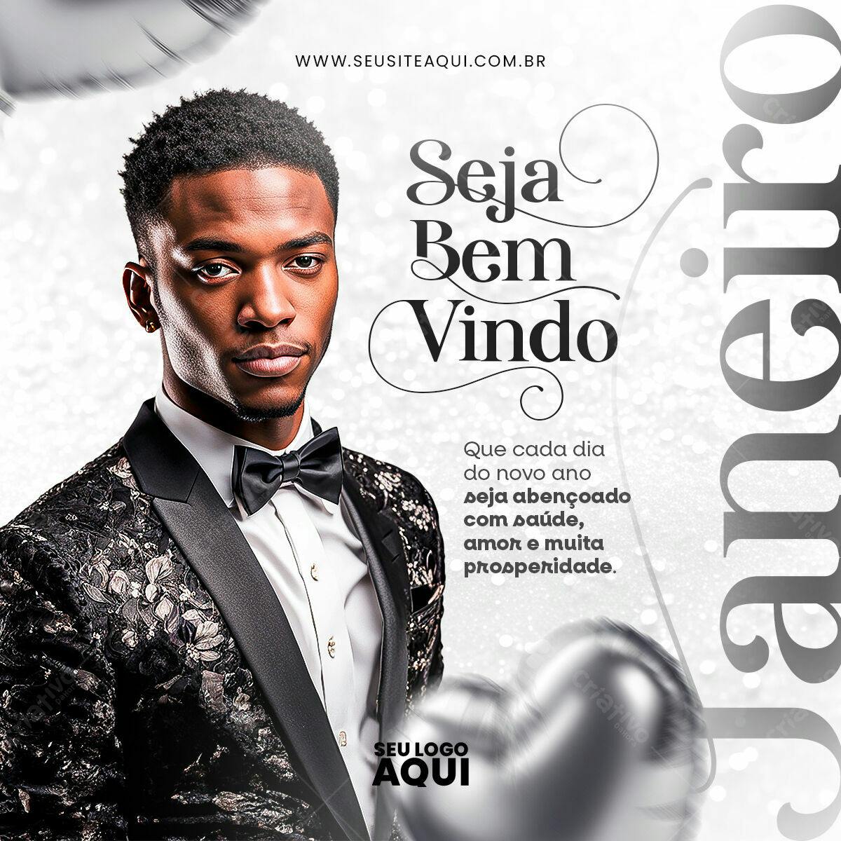 Flyer de Ano Novo com Homem Negro PSD Editável