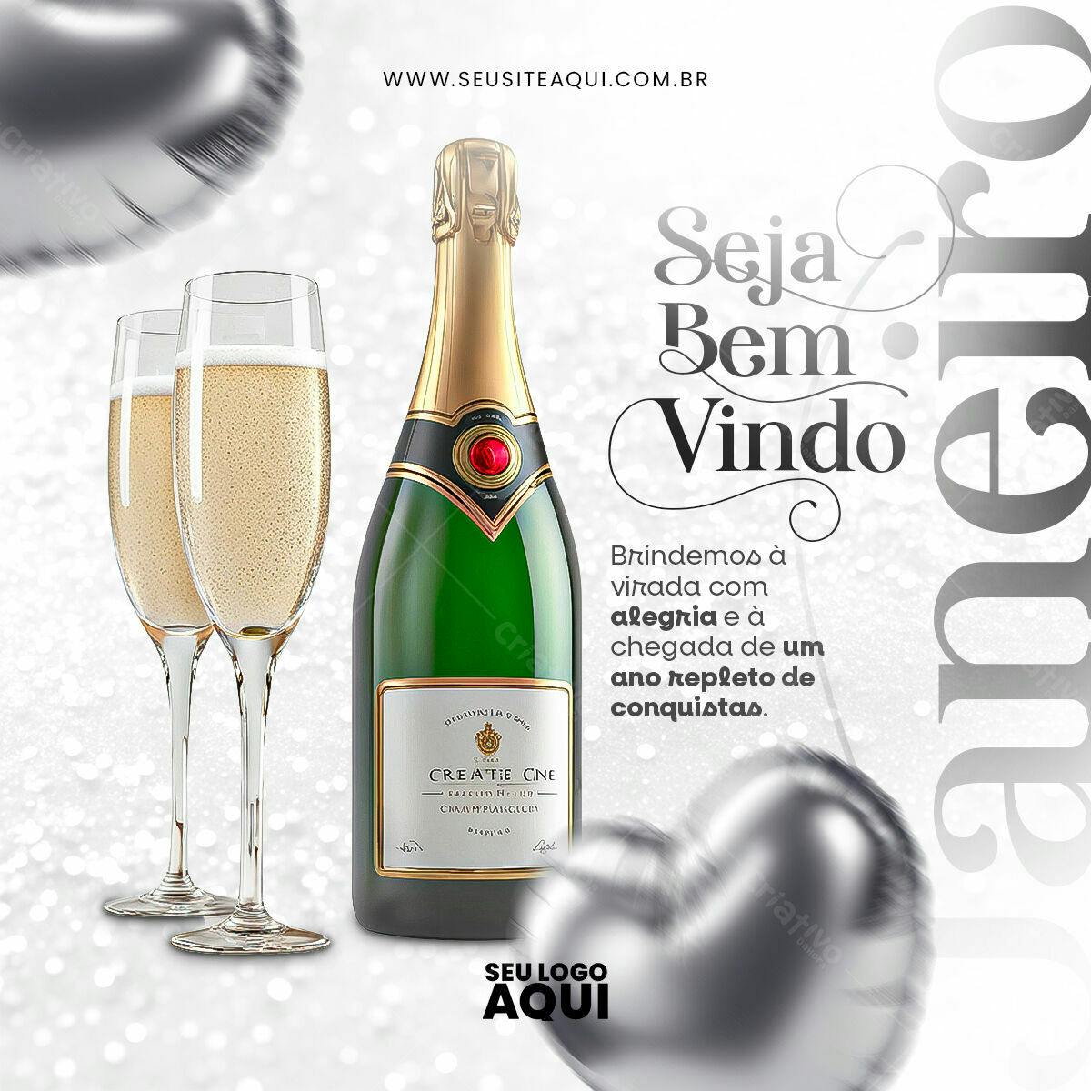 Flyer Ano Novo com Champanhe PSD Editável
