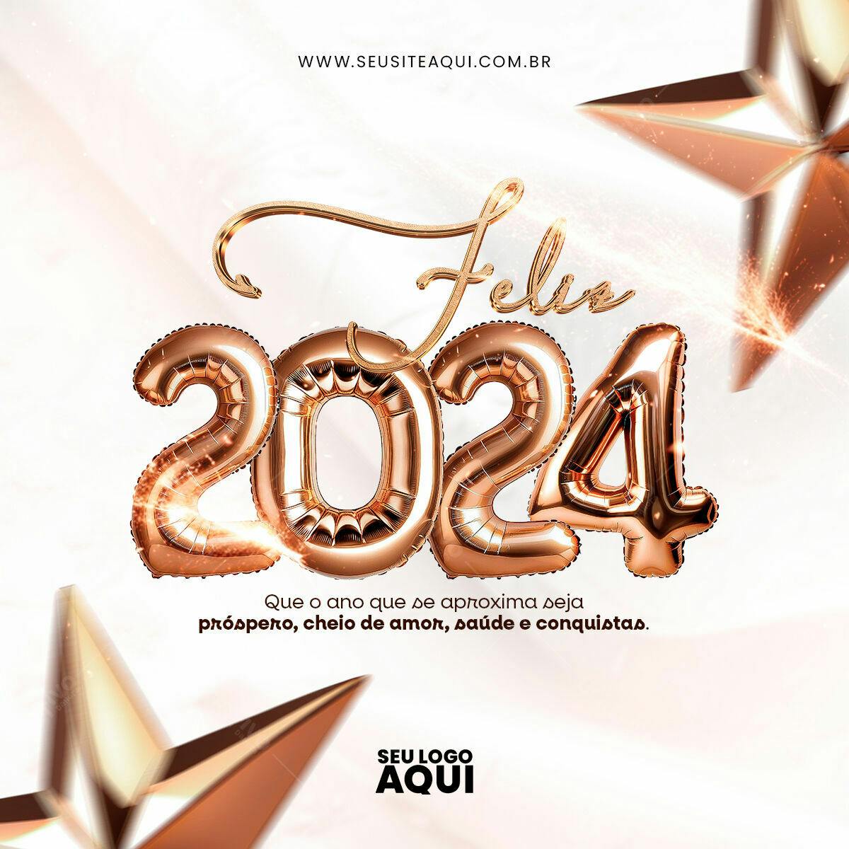 Flyer Ano Novo 2024 Balões Dourados PSD Editável