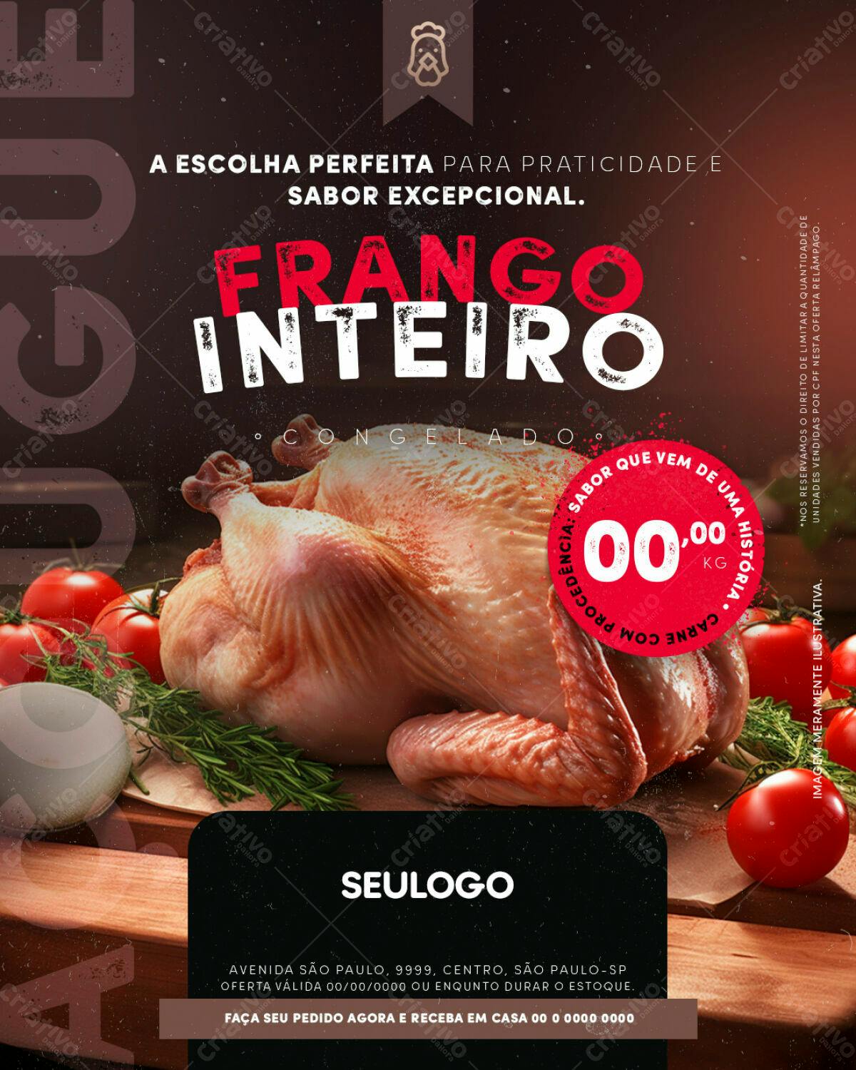 Flyer Frango Inteiro Congelado PSD Editável