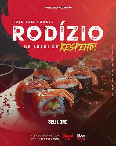 Feed comida japonesa hoje tem aquele rodízio de sushi psd