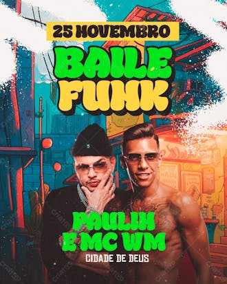 73 flyer evento baile funk paulin da capital mc wm feed psd editável