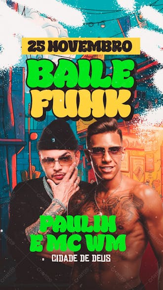 73 flyer evento baile funk paulin da capital mc wm stories psd editável