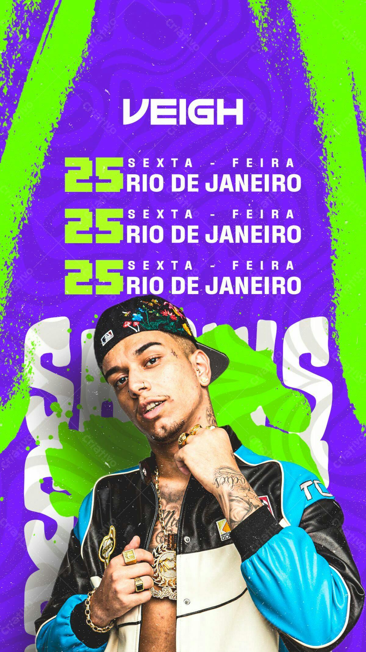 Flyer para Show do Veigh no Rio de Janeiro PSD Editável