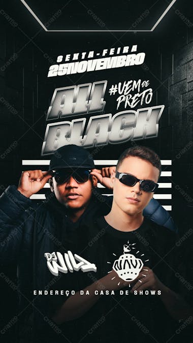 91 flyer evento all black dj will dj navi stories psd editável