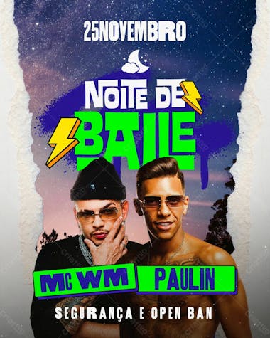 100 flyer evento noite de baile mc wm e paulin da capital feed psd editável