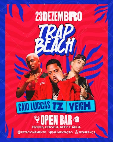 107 flyer de evento trap beach tz caio luccas e veigh feed psd editável