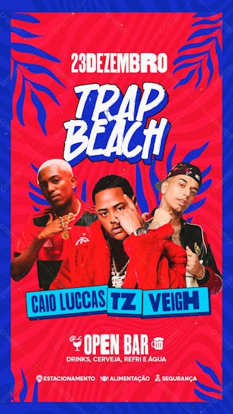 107 flyer de evento trap beach tz caio luccas e veigh stories psd editável