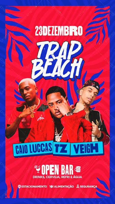 107 flyer de evento trap beach tz caio luccas e veigh stories psd editável