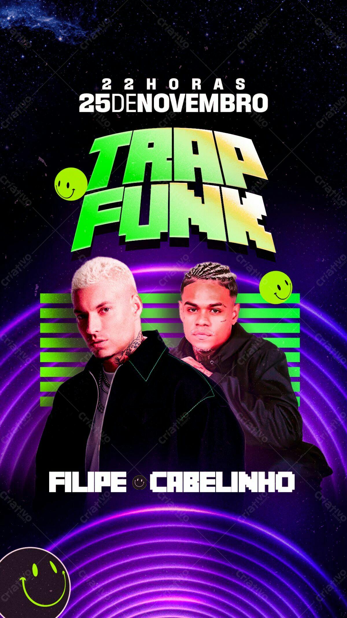 Flyer para Festa Trap Funk com Filipe e Cabelinho PSD Editável