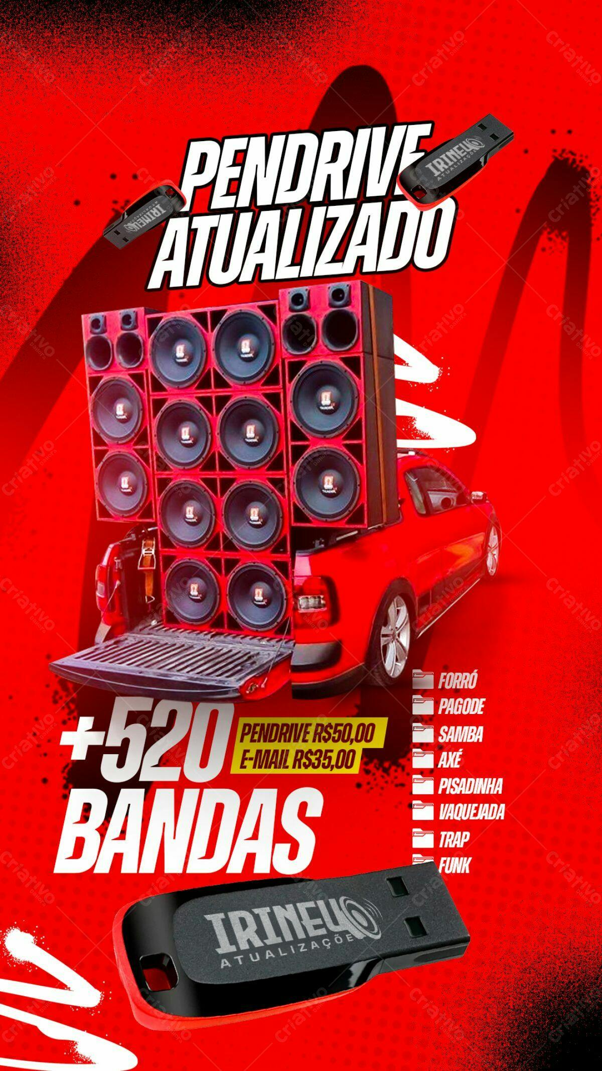 Flyer Pendrive com +520 Bandas PSD Editável