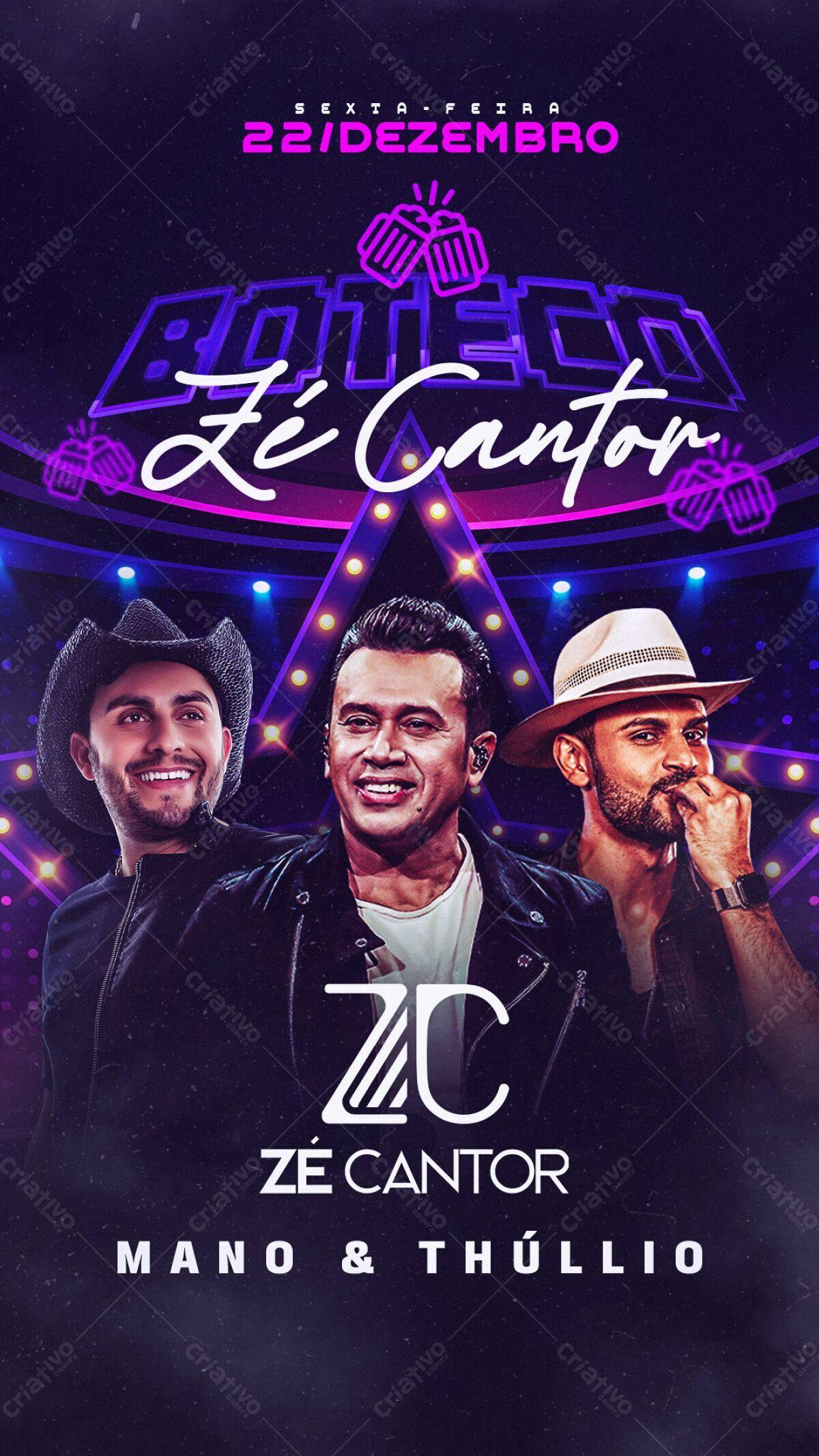 Flyer Festa Sertaneja com Zé Cantor, Mano & Thúlio PSD Editável