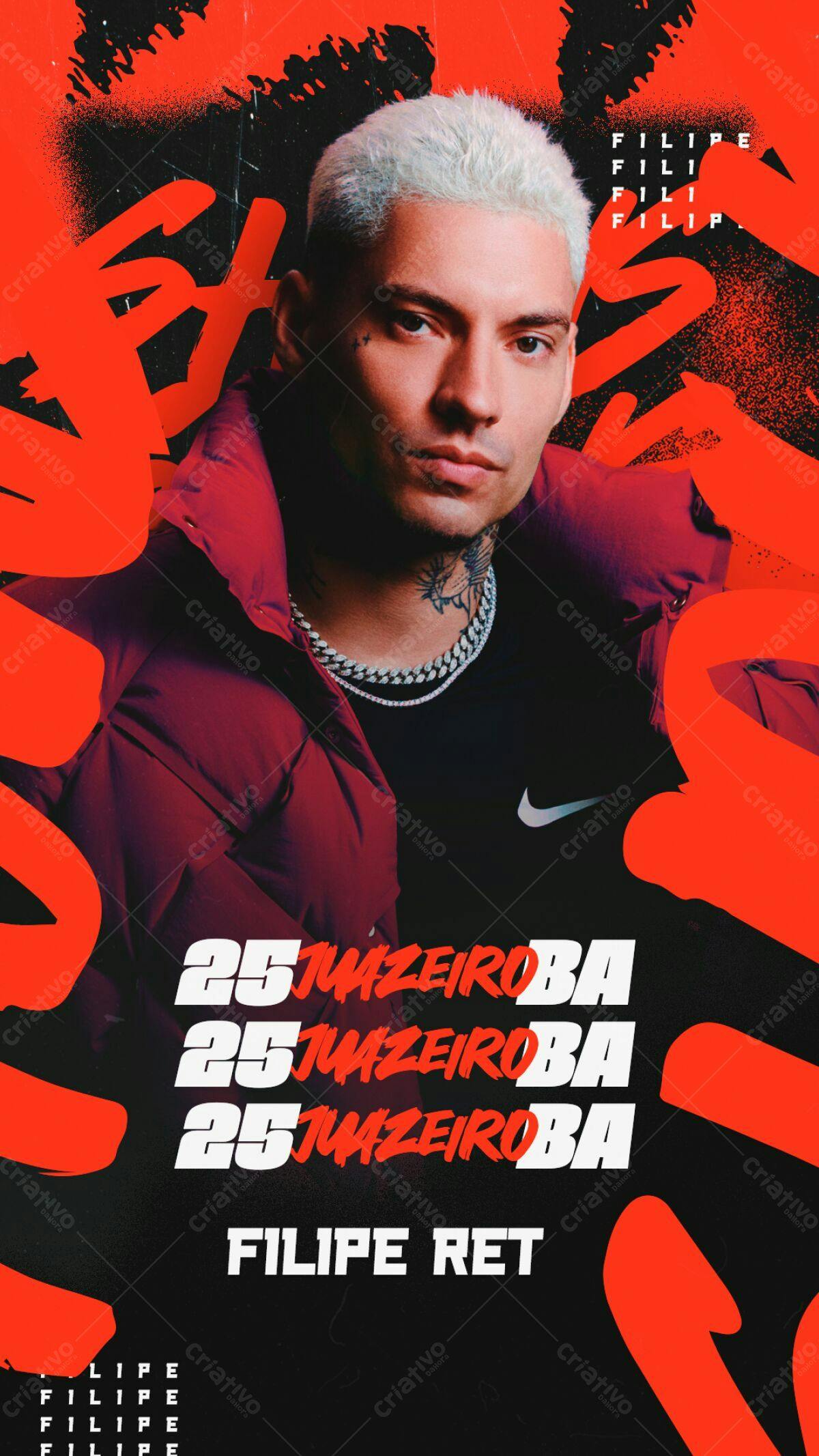 Flyer para Show Filipe Ret em Juazeiro BA PSD Editável
