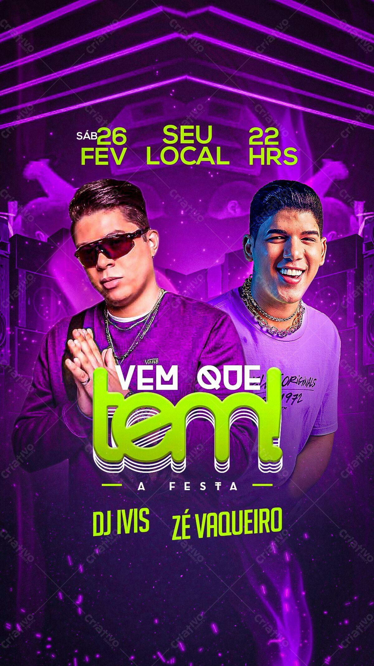 Flyer Festa DJ Ivis e Zé Vaqueiro PSD Editável