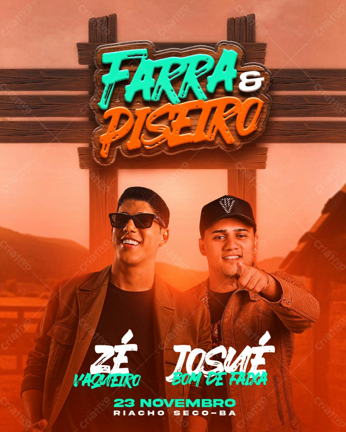 Flyer Farra & Piseiro com Zé Vaqueiro e Josué PSD Editável