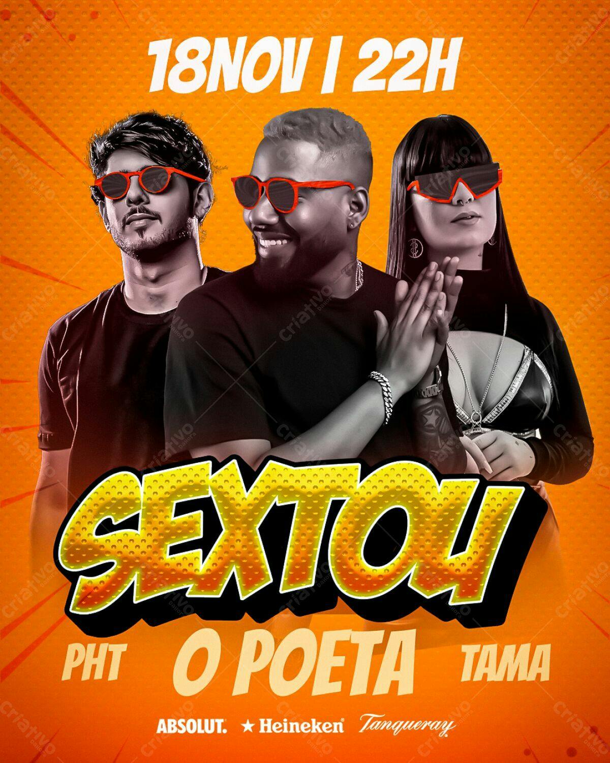 Flyer para Festa Sextou com PHT, O Poeta e Tama PSD Editável