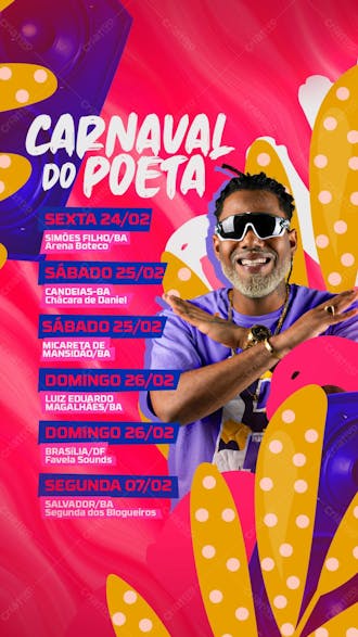 52 flyer artista agenda de shows carnaval o poeta stories psd editável