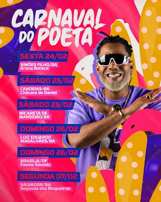 52 flyer artista agenda de shows carnaval o poeta feed psd editável