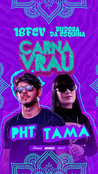 53 flyer evento bloco carnavrau dj pht e dj tama carnaval stories psd editável