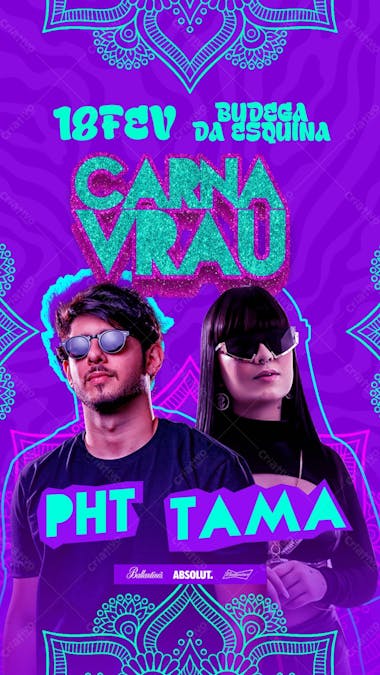 53 flyer evento bloco carnavrau dj pht e dj tama carnaval stories psd editável