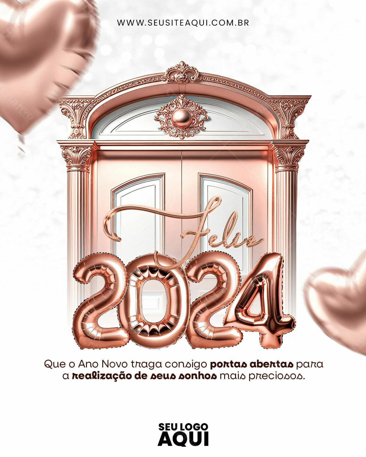Flyer Ano Novo Porta Rosa Gold PSD Editável