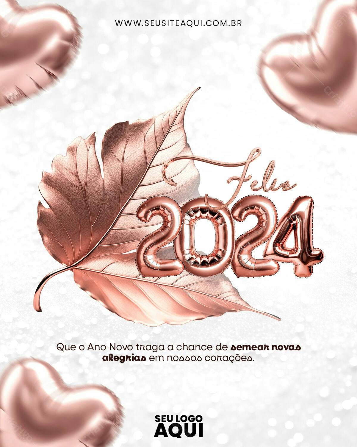 Flyer Ano Novo Rose Gold PSD Editável