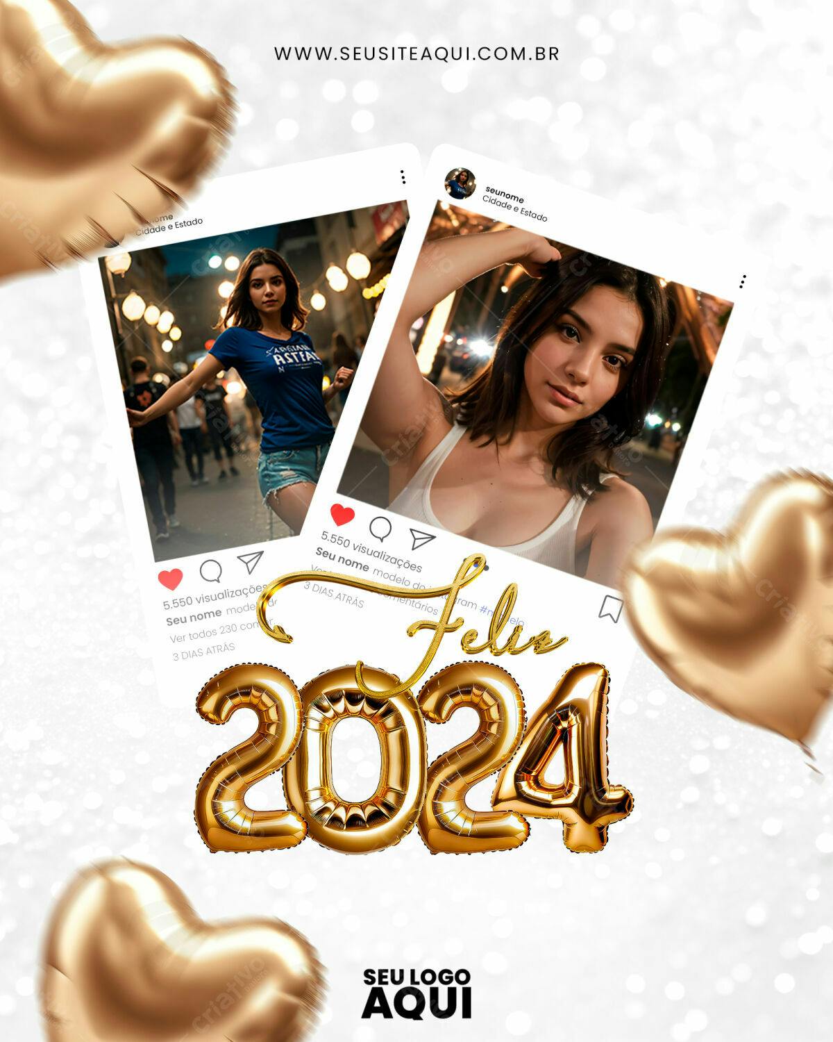 Post Instagram Ano Novo 2024 PSD Editável