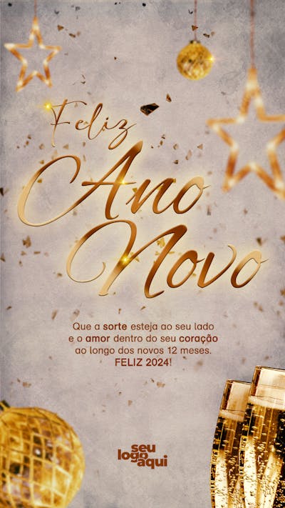 Feliz Ano Novo , arte editável, data comemorativa, imagens inclusas, PSD