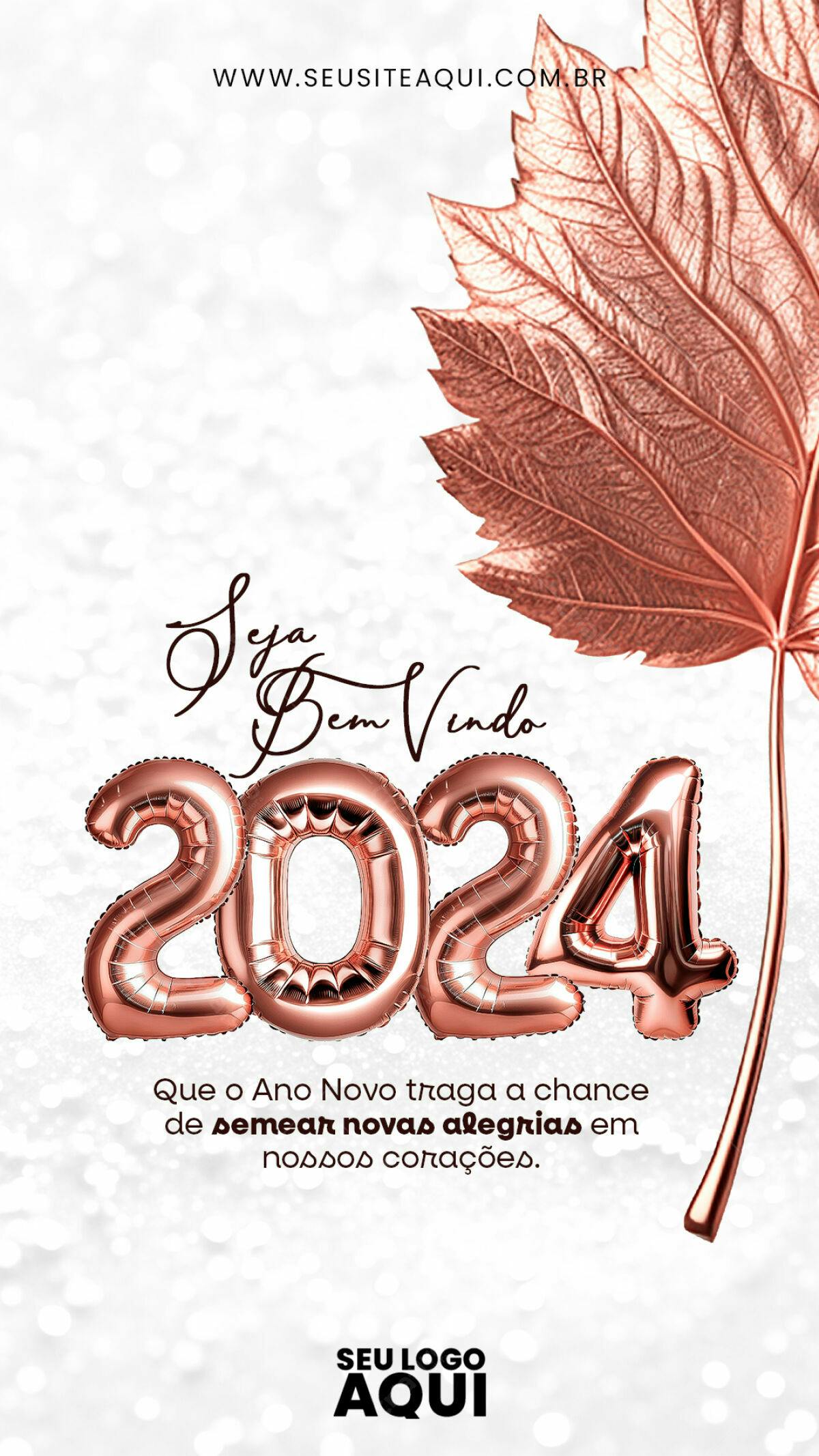 Flyer Ano Novo 2024 Rosé Gold PSD Editável
