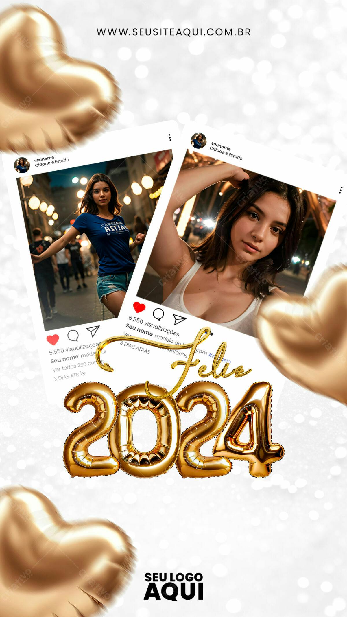 Post Instagram Ano Novo 2024 PSD Editável