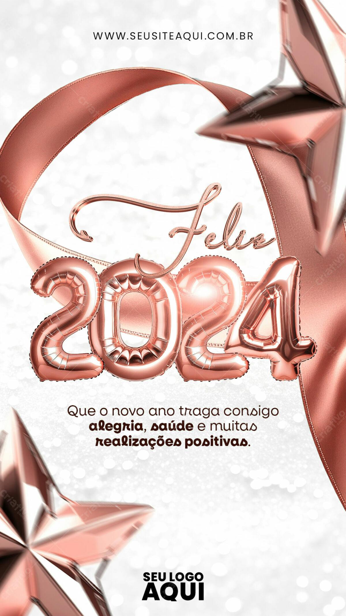 Flyer Ano Novo 2024 Rosé Gold PSD Editável