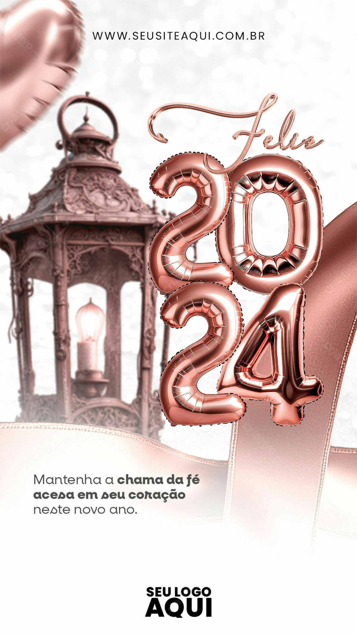 Flyer Ano Novo 2024 Rosa Gold PSD Editável